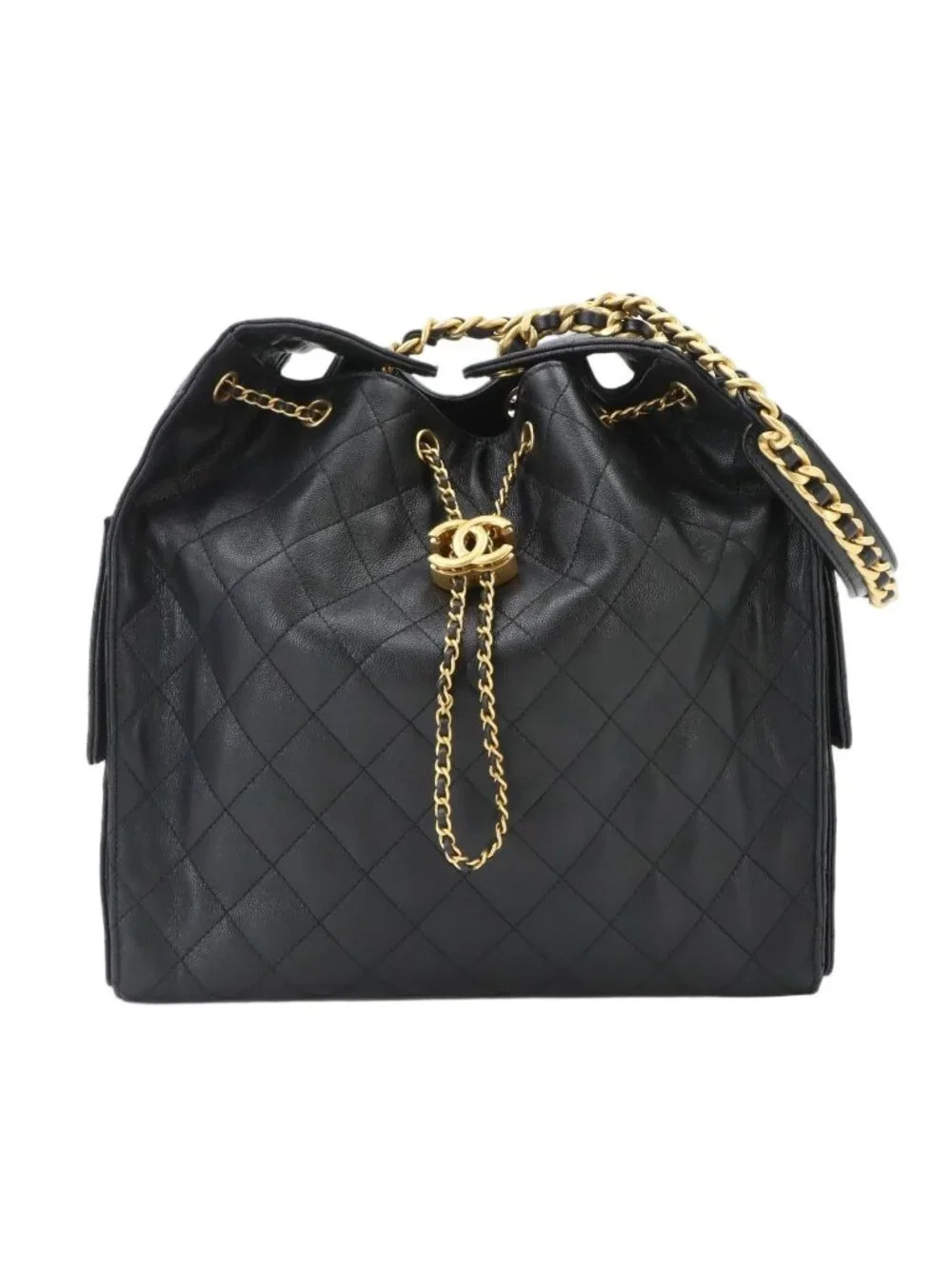 Chanel 25 Chain Shoulder Bag Caviar Leather Black Gold